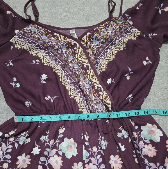 XHILARATION Purple Cold Shoulder Romper Multicolor Boho Floral Pattern Large - Picture 10 of 16